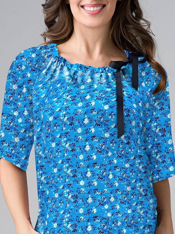 Lega lininė suknelė "Dora Sky Blue - White - Navy Flower Print"