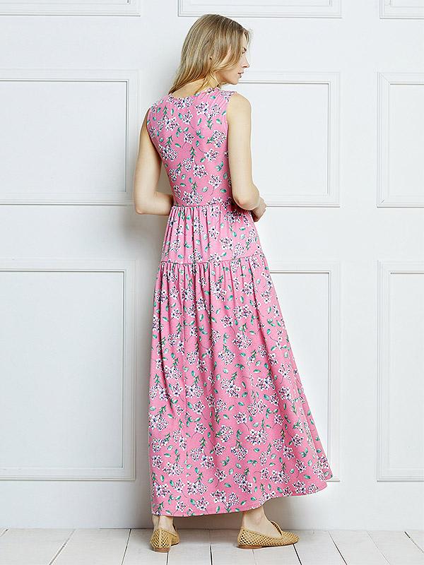 Lega suknelė su linu "Adeline Dusty Raspberry Flower Print"