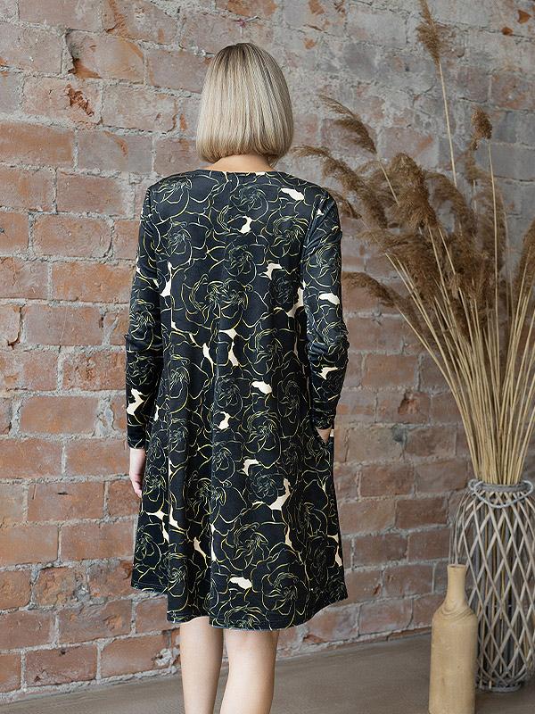 Lega laisvo silueto veliūrinė suknelė "Ellen Black - Golden Flower Print Velour"