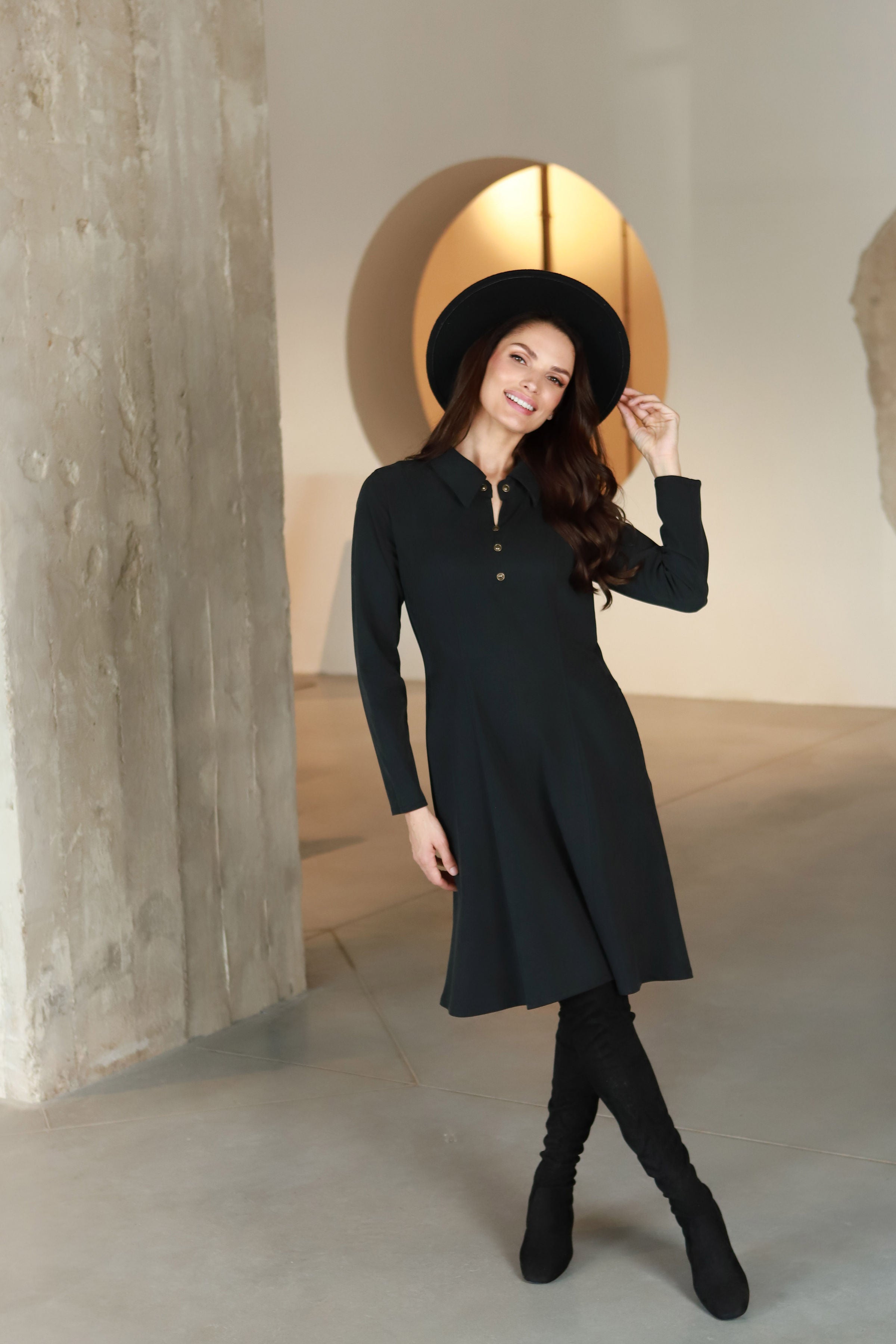 Lega Waisted Dress Michelle Graphite Black