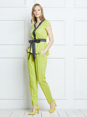 Lega kelnės su linu "Trina Lime - Black Triangle Print"