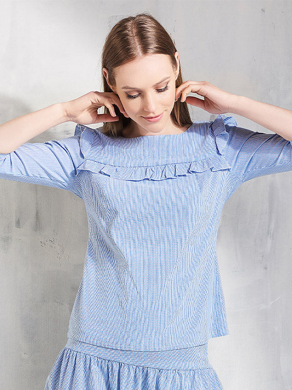 Lega medvilninė palaidinė "Easy Go Blue - White Stripes"