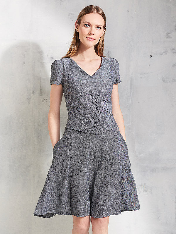 Lega viskozės ir lino suknelė "Torry Melange Black"