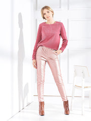 Lega siaurėjančios dirbtinės odos kelnės "Arina Rose Gold"