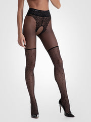 Amour taškuotos pėdkelnės atviru tarpkoju "Lolita 30 Den Black"