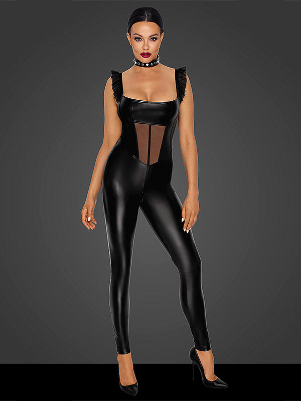 Noir Handmade šlapio efekto kombinezonas su tiulio intarpais