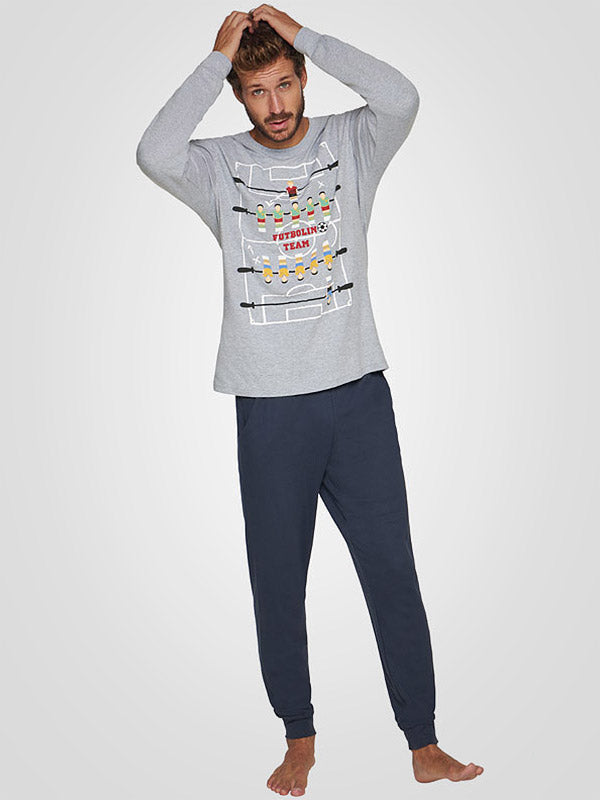 Muydemi Men's Cotton Pyjamas Franko Light Grey - Navy