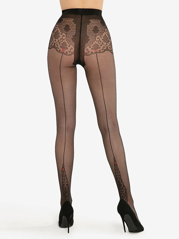 Gatta Back Seam Tights Astrea 02 20 Den Black - Red