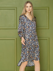 Lega laisvo silueto atlasinė suknelė "Rossie Navy - Multicolor Flower Print"
