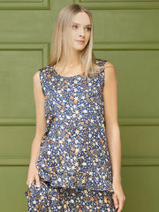 Lega atlasinė palaidinė "Holly Navy - Multicolor Flower Print"