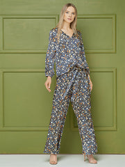 Lega plačios atlasinės kelnės "Zoyla Navy - Multicolor Flower Print"