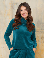 Lega medvilninis džemperis su gobtuvu "Lisandra Dark Teal Velour"