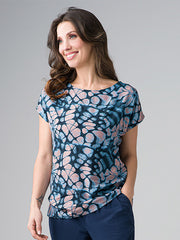 Lega viskozinė palaidinė "Belinda Navy - Blue - Beige Ornament Print"