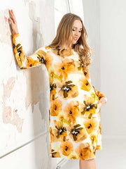 Lega viskozinė suknelė "Frima White - Yellow Flower Print"