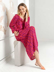 Lega ilga viskozinė suknelė "Panchita Magenta - Orange Flower Print"