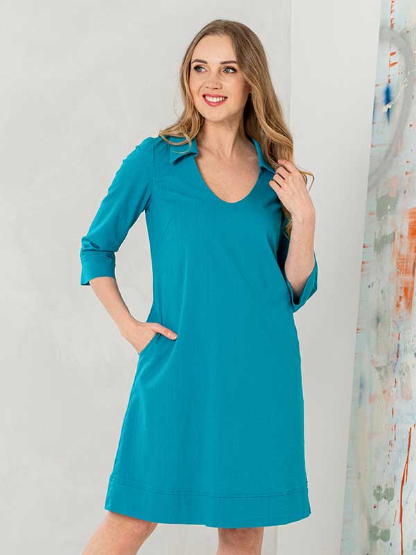Lega tampraus lino suknelė "Samuela Turquoise"