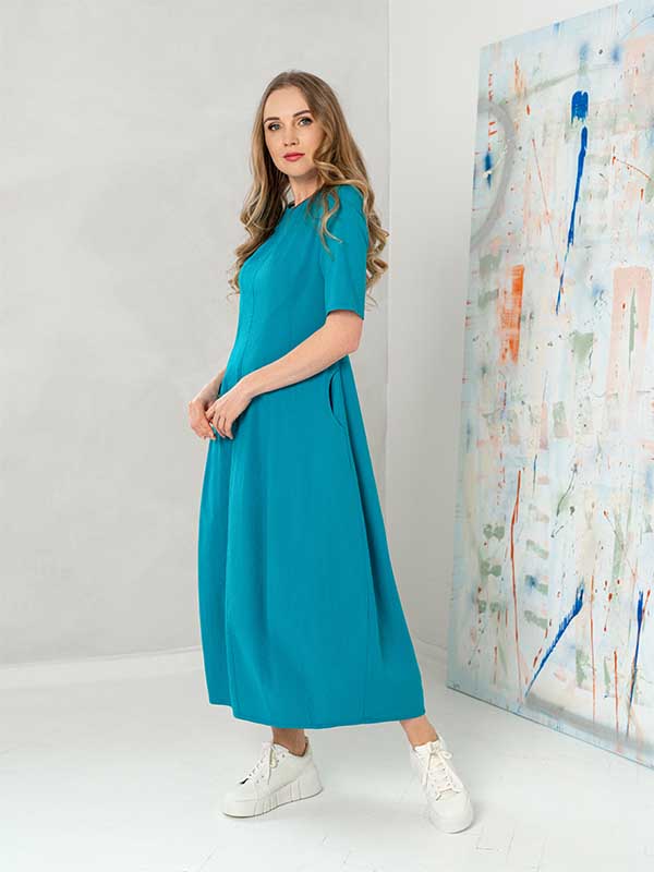 Lega tampraus lino midi suknelė