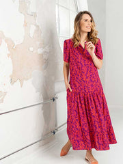 Lega vasarinė viskozinė suknelė "Gabriel Magenta - Orange Flower Print"