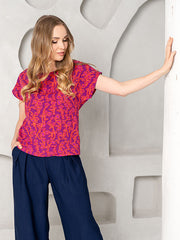 Lega viskozinė palaidinė "Merike Magenta -  Orange Flower Print"