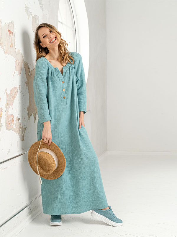 Lega ilga muslino suknelė  "Kristel Mint Blue"