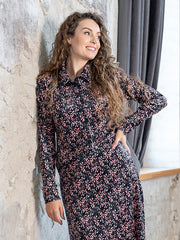 Lega veliūrinė susagstoma palaidinė "Viki Black - Rose Flower Print Velour"