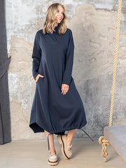 Lega medvilninė midi suknelė su pūkeliu iš vidaus "Deina Navy"