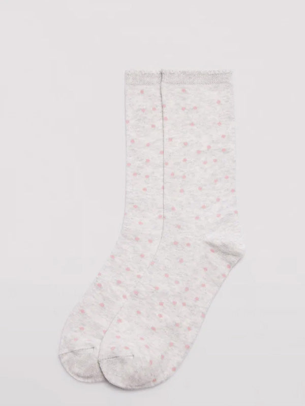 Ysabel Mora Colored Cotton Socks Gitana Grey - Pink Dots