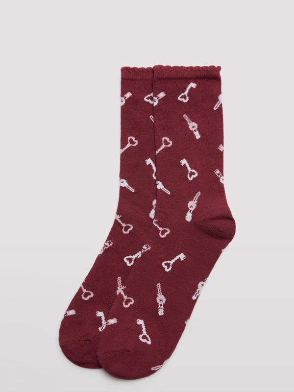 Ysabel Mora Colored Cotton Socks Gitana Bordeaux - White