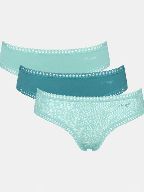Sloggi 3 Sets of Cotton Hipster Knickers Go Crush Mint - Turquoise - White
