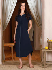 Lega tampraus lino midi suknelė "Noella Navy"