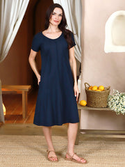 Lega tampraus lino midi A silueto suknelė "Orinta Navy"