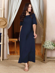 Lega tampraus lino maxi A silueto suknelė "Inessa Navy"