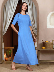 Lega tampraus lino maxi A silueto suknelė "Inessa Light Blue"