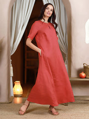 Lega lininė maxi suknelė "Merita Raspberry"