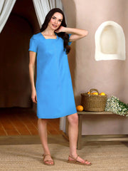 Lega tampraus lino platėjanti suknelė "Faustina Light Blue"
