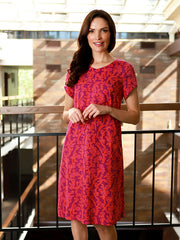 Lega viskozinė suknelė "Ione Magenta - Orange Flower Print"