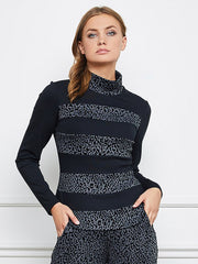 Lega palaidinė aukštu kaklu "Mae Grey - Black Velour Cheetah Pattern"