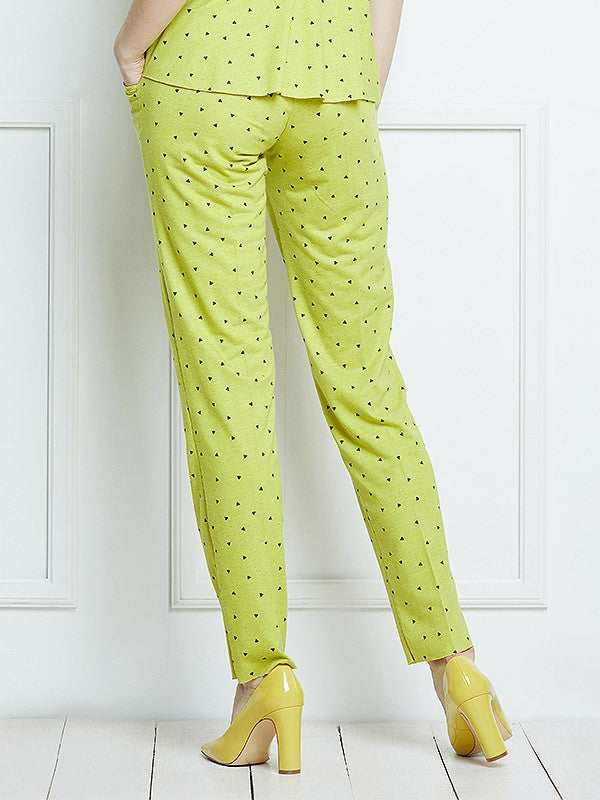 Lega kelnės su linu "Trina Lime - Black Triangle Print"