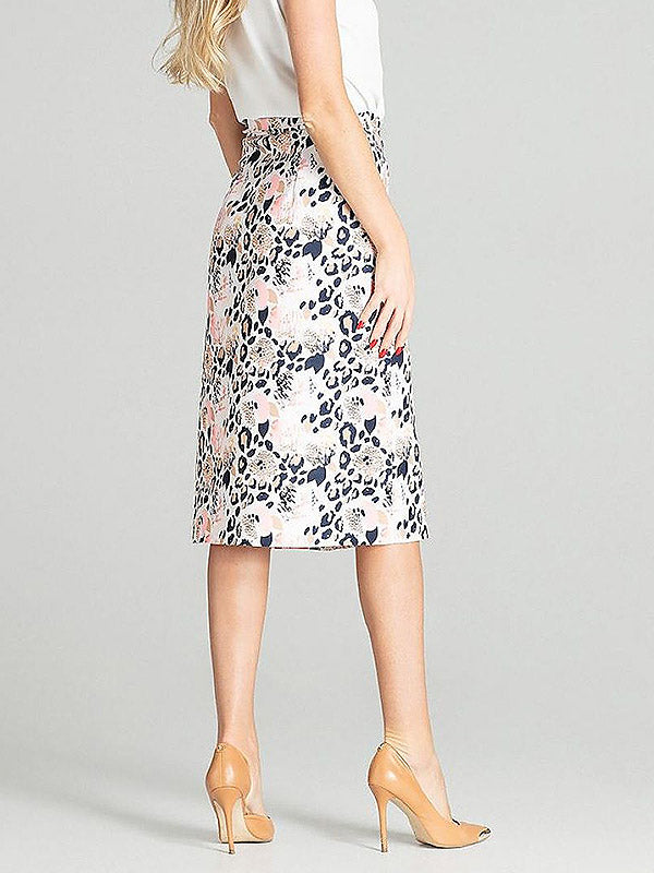 Figl midi sijonas dekoruotas sagutėmis "Agna Beige - Multicolor Leopard Print"