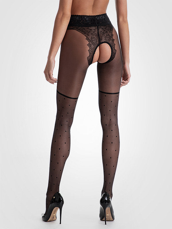 Amour taškuotos pėdkelnės atviru tarpkoju "Lolita 30 Den Black"