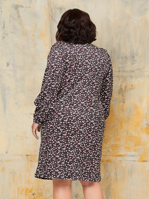 Lega veliūrinė tiesaus kirpimo suknelė "Neda Black - Beige - Red Flower Print Velour"