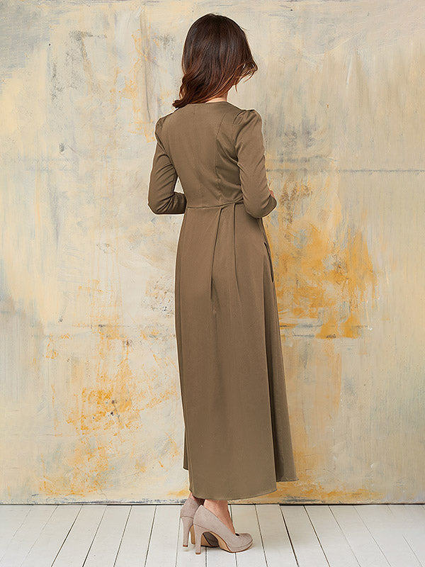 Lega ilga įliemenuota suknelė "Lucita Khaki"