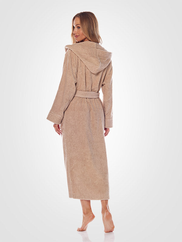 L&L ilgas medvilninis chalatas su gobtuvu "Katerina Beige"