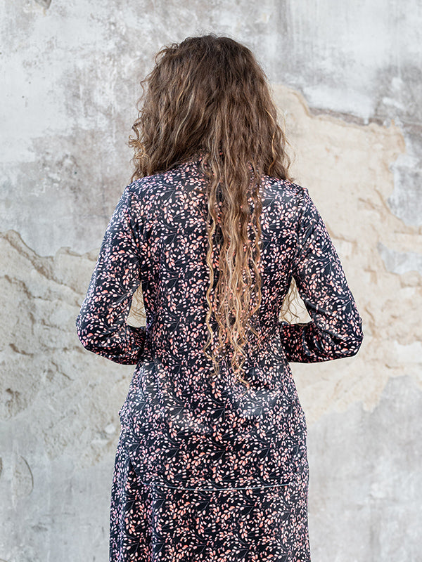 Lega veliūrinė susagstoma palaidinė "Viki Black - Rose Flower Print Velour"