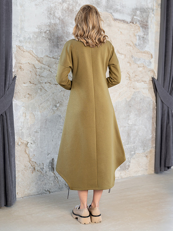 Lega medvilninė midi suknelė su pūkeliu iš vidaus "Deina Khaki"