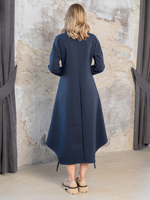 Lega medvilninė midi suknelė su pūkeliu iš vidaus "Deina Navy"