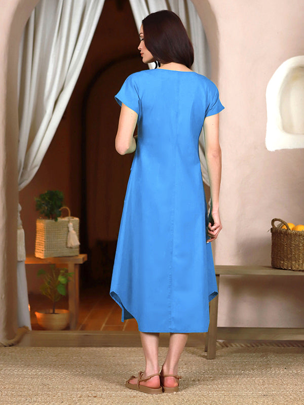 Lega tampraus lino midi suknelė "Noella Light Blue"