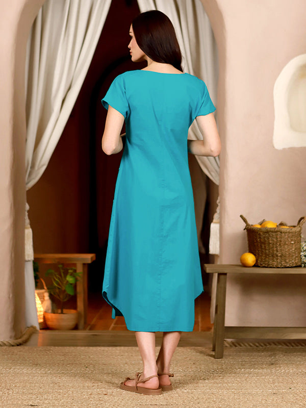 Lega tampraus lino midi suknelė "Noella Turquoise"