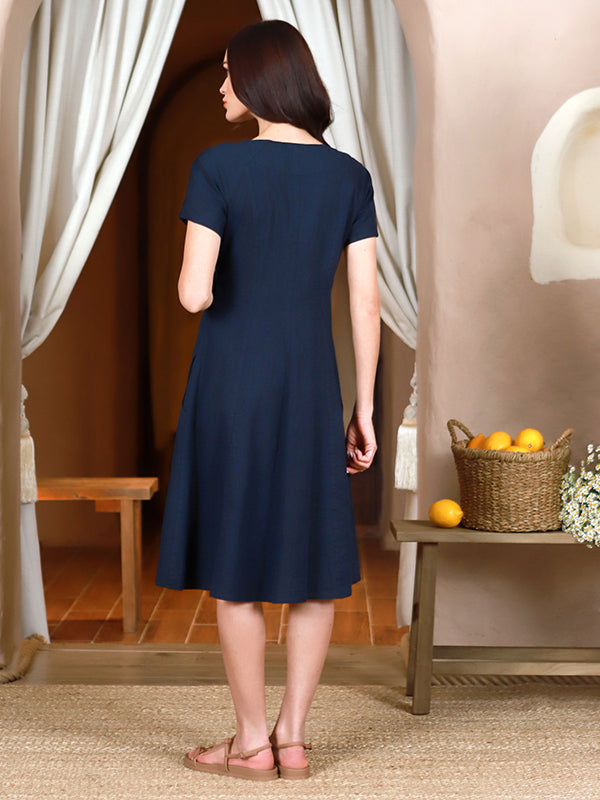 Lega tampraus lino midi A silueto suknelė "Orinta Navy"