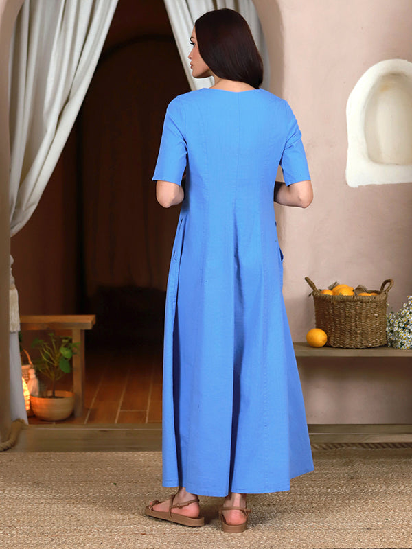 Lega tampraus lino maxi A silueto suknelė "Inessa Light Blue"